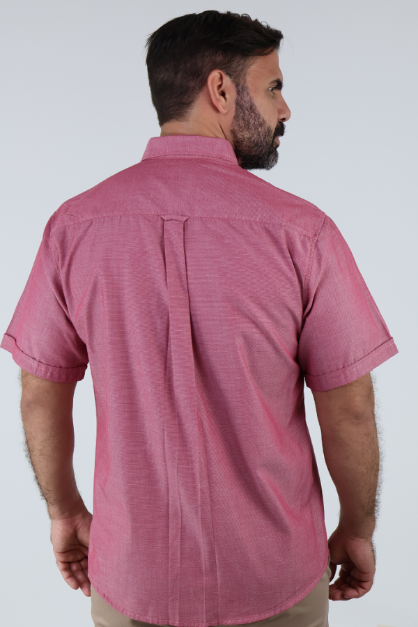 Camisa de Vestir Hombre Rojo Jaspe Manga Corta Tela Con Textura
